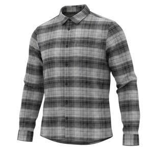 Lululemon Masons Peak Flannel Shirt Mens Large Gray Black Plaid Long Sleeve